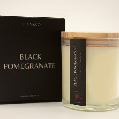Black Pomegranate candle with its gift box